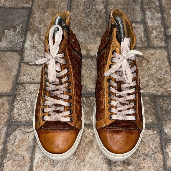 Calzoleria toscana woven leather upper high top sneakers lace & zip up size 37. - Picture 3 of 8